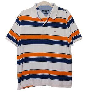 Tommy Hilfiger Performance Pique Classic Blue/Yellow Striped Polo‎ Shirt Size L